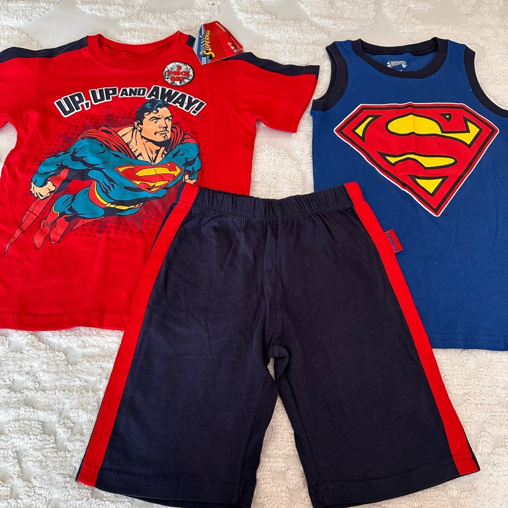 DC Comics Superman Boys 3 Piece Shorts Set - Red and Blue Sz. 6